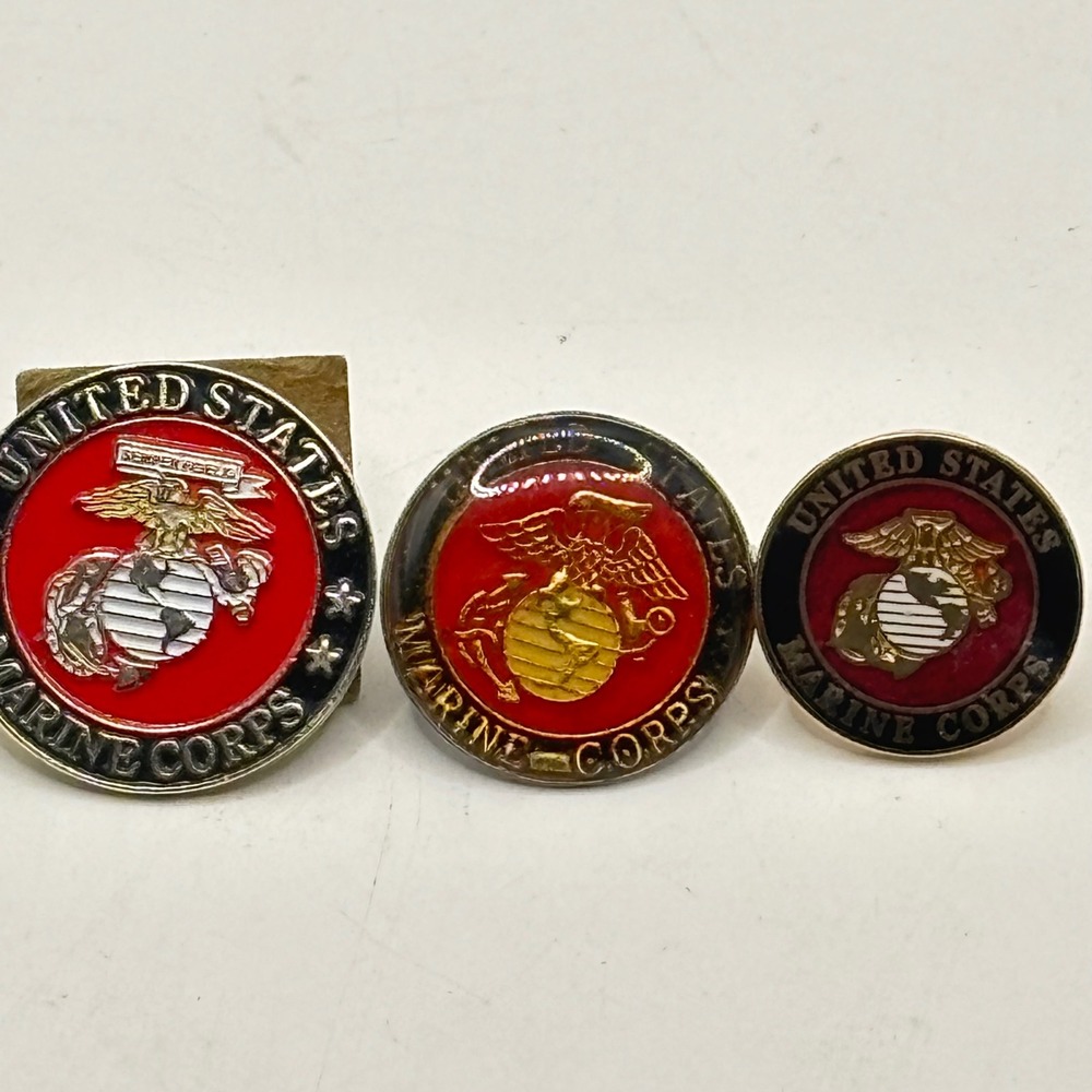 USMC Marine Corps Lapel Pin Set 3pc Eagle Globe Anchor Semper Fi Red Enamel EGA